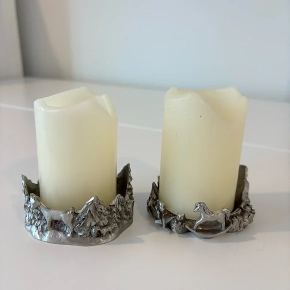 Vintage pewter holiday themed candle holder SET by Seagull Canada 1994 - Picture 4 of 14